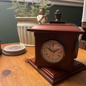 Vintage Bombay Wooden Weather Station Desk Clock with Brass Details